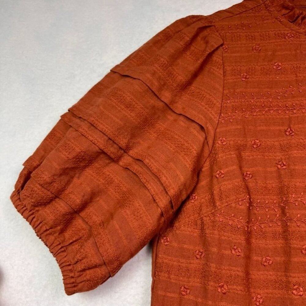 Universal Thread Dress Womens XS Rust Tiered Mini Embroidered Puff Sleeve Boho - Picture 8 of 9